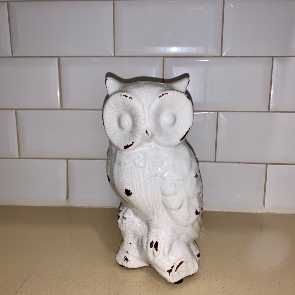 White 8” Ceramic Owl Home Accent